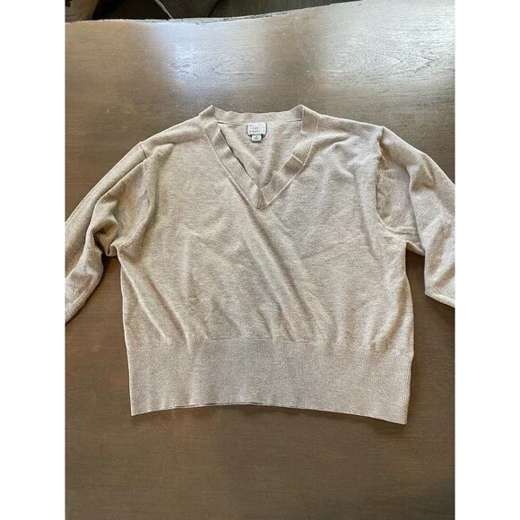 A New Day Sweater Size Small Oatmeal V Neck Knit Top Fine Gauge Pullover Target - Picture 6 of 11
